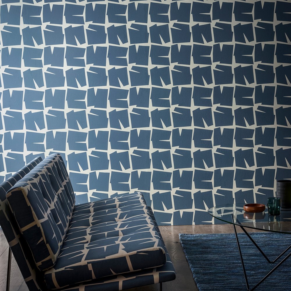 Moqui Geometric Wallpaper 111806 by Scion in Denim Blue